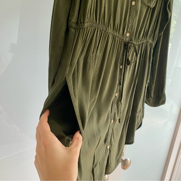 Abercrombie & Fitch - Long-Sleeve Utility Dress - Olive Green - Small - Picture 3 of 12